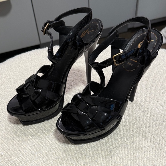 YSL Black Patent Tribute Platform Sandal - Picture 2 of 9